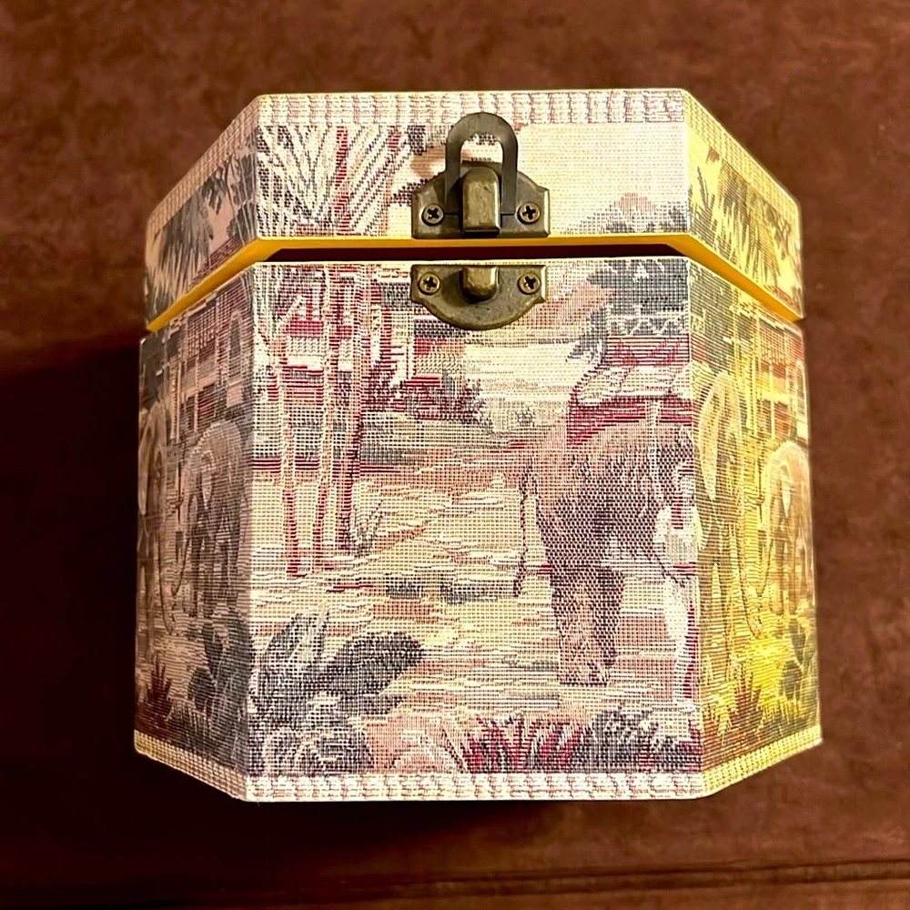 Hexagonal Safari Elephant Print Storage Box. African Indian Home Decor